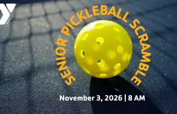 pickleball banner with "senior pickleball scramble" and "November 3, 2026 | 8 AM" written on it